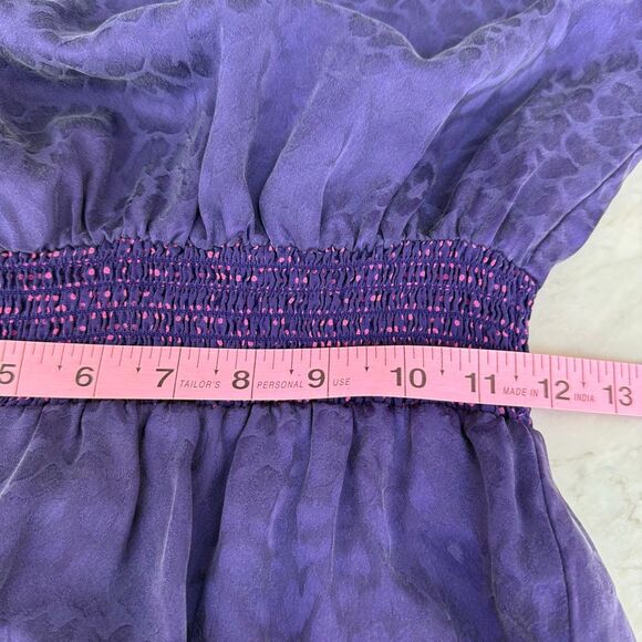 Rebecca Taylor 100% silk purple leopard print smocked waist dress size 2 - Picture 6 of 7